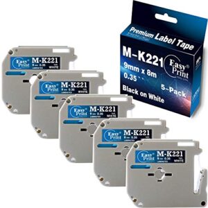 easyprint compatible m tape replacement for brother mk-221 m-k221 9mm 0.35inch black on white mk label tape use for brother p-touch label maker pt-m95 pt-70bm pt-90 pt-80 pt-65 pt-85, 5-pack