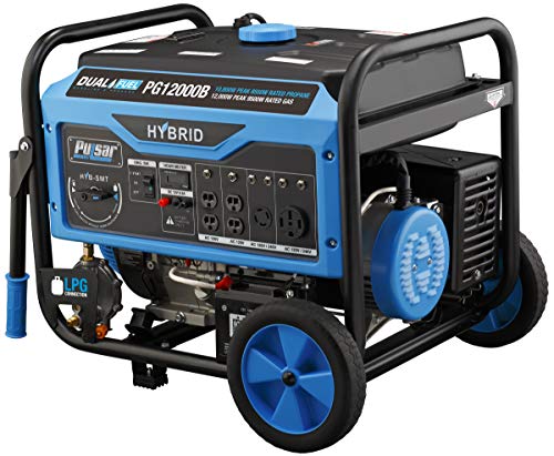 Pulsar 12,000W Dual Fuel Portable Generator with Electric Start and Switch & Go Technology, CARB Approved PG12000B