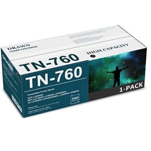 drawn tn760 black toner cartridge compatible 1 pack tn-760 high capacity(3500 pages) toner cartridge replacement for brother dcp-l2550dw mfc-l2750dwxl hl-l2350dw l2390dw l2395dw printer