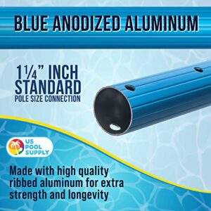 U.S. Pool Supply Professional 16 Foot Blue Anodized Aluminum Telescopic Swimming Pool Pole, Adjustable 2 Piece Expandable Step-Up - Attach Connect Skimmer Nets, Rakes, Brushes, Vacuum Heads with Hoses