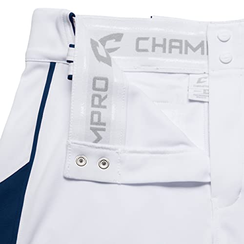 CHAMPRO Youth Triple Crown OB2 Open-Bottom Loose Fit Baseball Pants with Adjustable Inseam and Reinforced Sliding Areas , white,navy, Medium