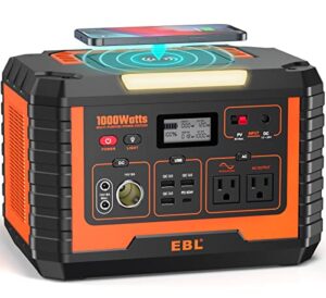 ebl portable power station voyager 1000, 110v/1000w solar generator (surge 2000w), 999wh/270000mah high lithium battery for outdoor home emergency
