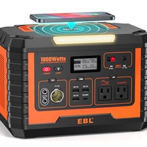 EBL Portable Power Station Voyager 1000, 110V/1000W Solar Generator (Surge 2000W), 999Wh/270000mAh High Lithium Battery for Outdoor Home Emergency