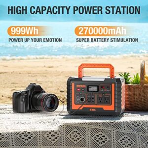 EBL Portable Power Station Voyager 1000, 110V/1000W Solar Generator (Surge 2000W), 999Wh/270000mAh High Lithium Battery for Outdoor Home Emergency