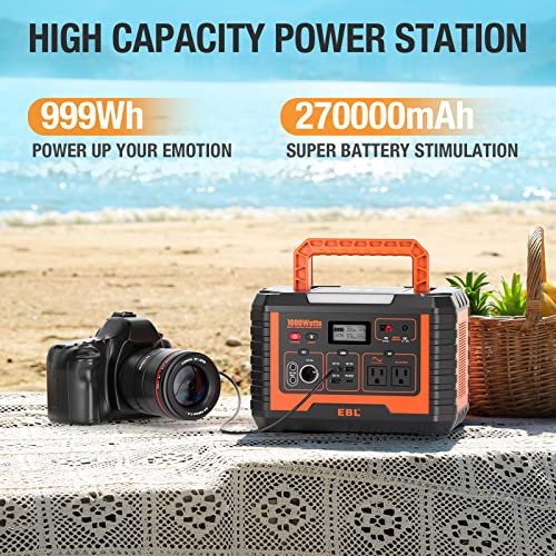 EBL Portable Power Station Voyager 1000, 110V/1000W Solar Generator (Surge 2000W), 999Wh/270000mAh High Lithium Battery for Outdoor Home Emergency