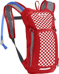 camelbak mini m.u.l.e. kids’ hydration backpack – 50 oz racing red check