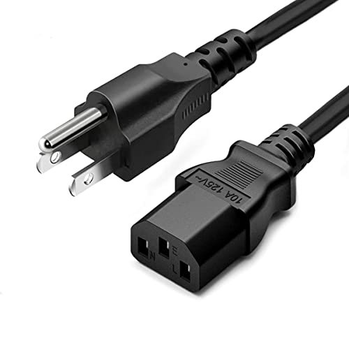 Standard 5ft (1.5m) 10 Amps 125 Volts Black 3 Prong AC Power Cord Cable for Electronics, TV, Computer, Printer, Radio, Monitor, Samsung, Dell, Vizio, LG, Asus, Laptop and More