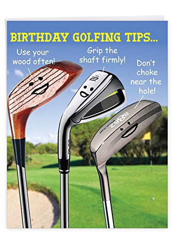 The Best Card Company - 1 Large Birthday Card with Envelope (8.5 x 11 Inch) - Fun Wordy Celebration Card for Birthdays - Golfing Tips J9002BDG