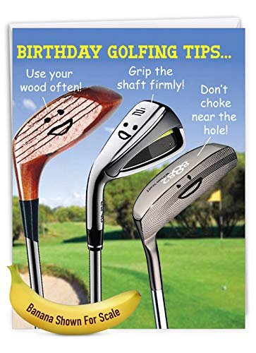 The Best Card Company - 1 Large Birthday Card with Envelope (8.5 x 11 Inch) - Fun Wordy Celebration Card for Birthdays - Golfing Tips J9002BDG