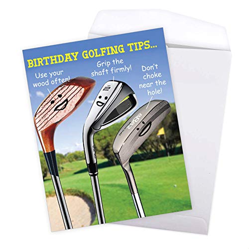 The Best Card Company - 1 Large Birthday Card with Envelope (8.5 x 11 Inch) - Fun Wordy Celebration Card for Birthdays - Golfing Tips J9002BDG