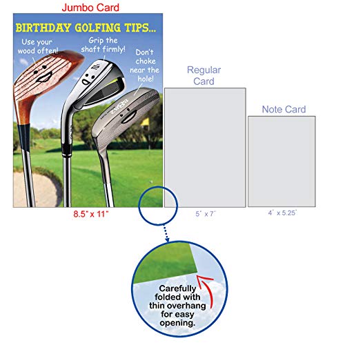 The Best Card Company - 1 Large Birthday Card with Envelope (8.5 x 11 Inch) - Fun Wordy Celebration Card for Birthdays - Golfing Tips J9002BDG