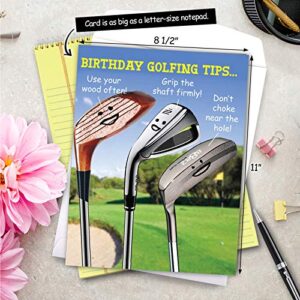 The Best Card Company - 1 Large Birthday Card with Envelope (8.5 x 11 Inch) - Fun Wordy Celebration Card for Birthdays - Golfing Tips J9002BDG