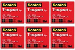 scotch premium transparent film tape, clear, 1/2 inch x 36 yards (600), 6 packs