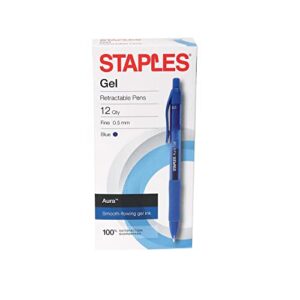 staples 2321360 aura gel rt fine 0.5mm blue 12