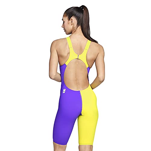 Speedo Women's Standard Swimsuit One Piece LZR Pro Recordbreaker Kneeskin Open Back, Violet/Lime, 20