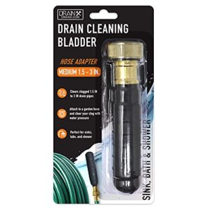 drainx hydro pressure drain cleaning bladder – fits 1.5″ to 3″ drain pipes – unclogs stubborn blockages in bathroom sinks, shower drains, bathtubs, plumbing pipes