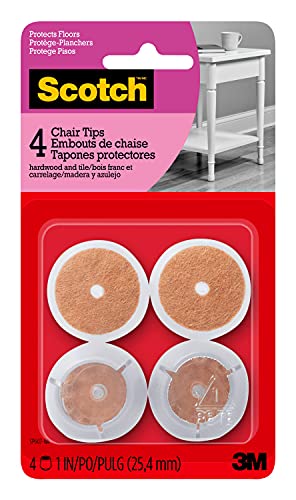 Scotch Chair Tips, 24PCS Chair Leg Floor Protectors for Hardwood Floors, Round, Clear, 1" (6-Pack of 4 Chair Pads)