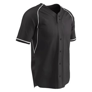 champro boys’ cycle 2 faux button youth baseball/softball jersey, black, white, small