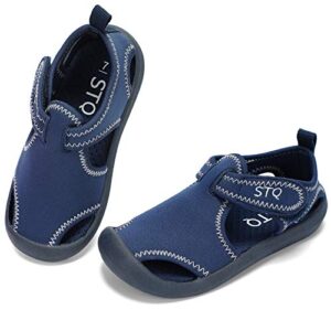 stq toddler boy water shoes quick dry slip on aqua socks for beach swim pool sandals outdoor dark blue 8 m us toddler