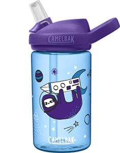 camelbak eddy+ 14 oz kids water bottle with tritan renew – straw top, leak-proof when closed, 14oz, sloths in space