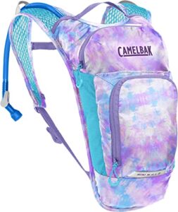 camelbak mini m.u.l.e. kids hydration backpack for hiking and biking, 50 oz, tie dye/pink