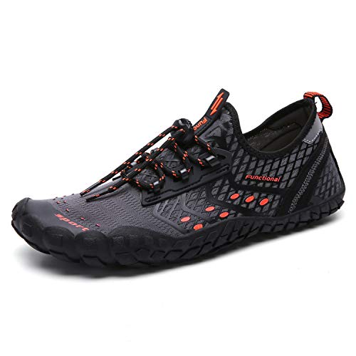 UBFEN Water Shoes Mens Womens Swimming Shoes Aqua Shoes Beach Sports Quick Dry Barefoot for Boating Fishing Diving Surfing with Drainage Driving Yoga 8.5 Women / 7 Men D Grey Orange