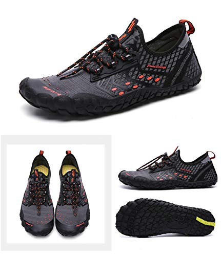 UBFEN Water Shoes Mens Womens Swimming Shoes Aqua Shoes Beach Sports Quick Dry Barefoot for Boating Fishing Diving Surfing with Drainage Driving Yoga 8.5 Women / 7 Men D Grey Orange