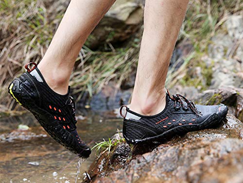 UBFEN Water Shoes Mens Womens Swimming Shoes Aqua Shoes Beach Sports Quick Dry Barefoot for Boating Fishing Diving Surfing with Drainage Driving Yoga 8.5 Women / 7 Men D Grey Orange