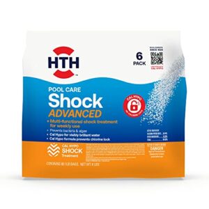 HTH Pool Care Shock Advanced, Swimming Pool Chemical Prevents Bacteria & Algae, Cal Hypo Formula, 1 lb (Pack of 6)