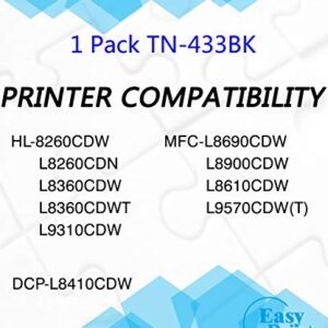 (1-Pack, Black) Compatible TN433 TN-433 Toner Cartridge Used for Brother HL8260CDN L8360CDWT L9310CDW MFC-L8690CDW L8610CDW L9570CDW(T) Printer, by EasyPrint