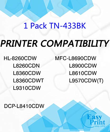 (1-Pack, Black) Compatible TN433 TN-433 Toner Cartridge Used for Brother HL8260CDN L8360CDWT L9310CDW MFC-L8690CDW L8610CDW L9570CDW(T) Printer, by EasyPrint