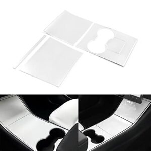 xotic tech center console wrap water cup holder panel cover kit, piano white, compatible with tesla model 3 model y 2017-2023