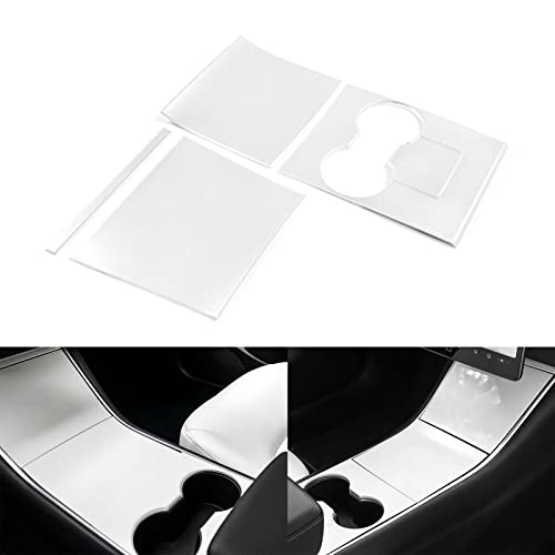 Xotic Tech Center Console Wrap Water Cup Holder Panel Cover Kit, Piano White, Compatible with Tesla Model 3 Model Y 2017-2023