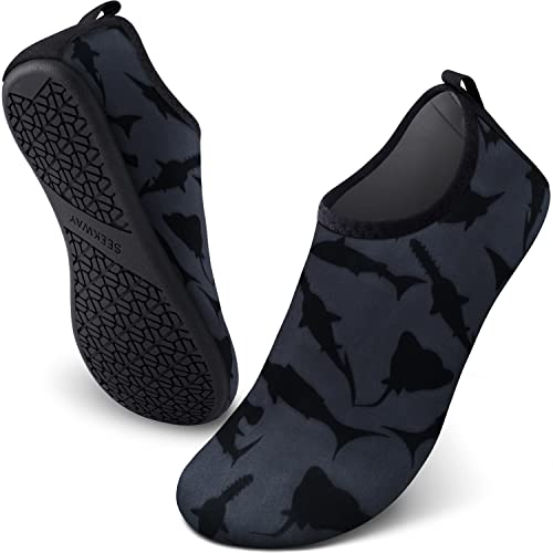 SEEKWAY Water Shoes Barefoot Aqua Socks Non Slip Quick-Dry for Beach Pool Swimming River Lake Women Men Black Shark SK001