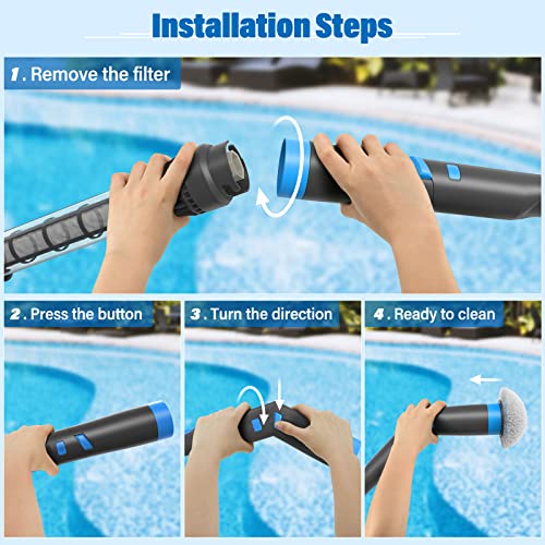 (2023 Upgrade) Efurden Handheld Pool Vacuum with Round Brush to Clean The Water Line, Rechargeable Pool Cleaner Perfect for Spas, Hot Tubs and Small Pools for Sand and Debris, Blue