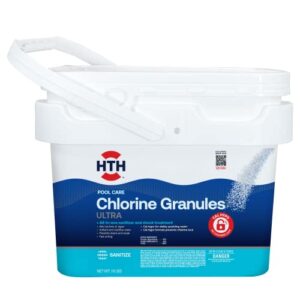 hth pool care chlorine granules ultra, swimming pool chlorinating sanitizer & shock, kills bacteria & algae, 18 lbs