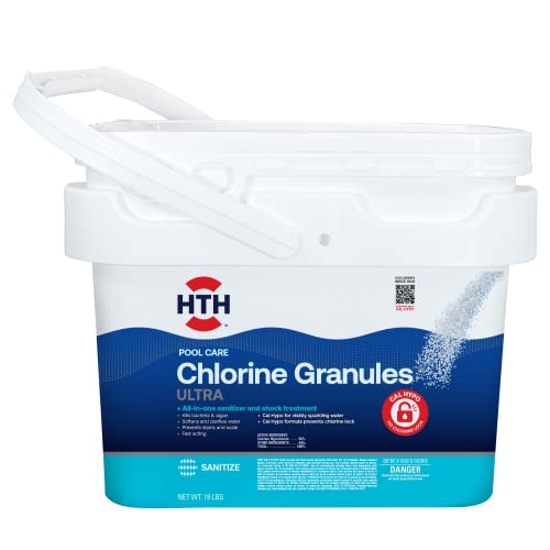 HTH Pool Care Chlorine Granules Ultra, Swimming Pool Chlorinating Sanitizer & Shock, Kills Bacteria & Algae, 18 lbs