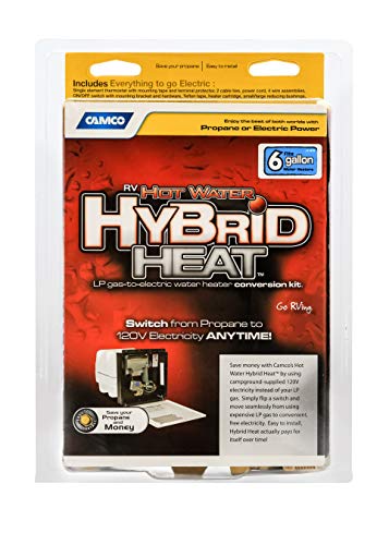 Camco Hot Water Hybrid Heat Kit - Easily Converts Any 6-Gallon RV LP Gas Water Heater to 120V Electricity to Conserve Propane (11673)