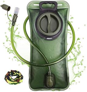 hydration bladder, 2l water bladder for hiking backpack leak proof water reservoir storage bag, water pouch hydration pack replacement for camping cycling running, military green 2 liter, bpa-free