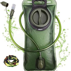 Hydration Bladder, 2L Water Bladder for Hiking Backpack Leak Proof Water Reservoir Storage Bag, Water Pouch Hydration Pack Replacement for Camping Cycling Running, Military Green 2 Liter, BPA-Free