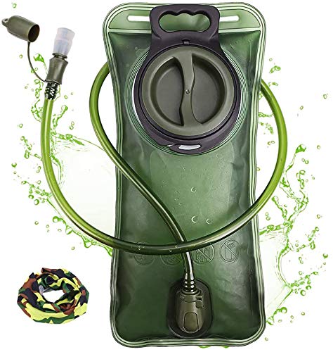 Hydration Bladder, 2L Water Bladder for Hiking Backpack Leak Proof Water Reservoir Storage Bag, Water Pouch Hydration Pack Replacement for Camping Cycling Running, Military Green 2 Liter, BPA-Free