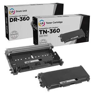 ld compatible toner cartridge & drum unit replacements for brother tn360 high yield & dr360 (1 toner, 1 drum, 2-pack)