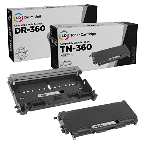 LD Compatible Toner Cartridge & Drum Unit Replacements for Brother TN360 High Yield & DR360 (1 Toner, 1 Drum, 2-Pack)