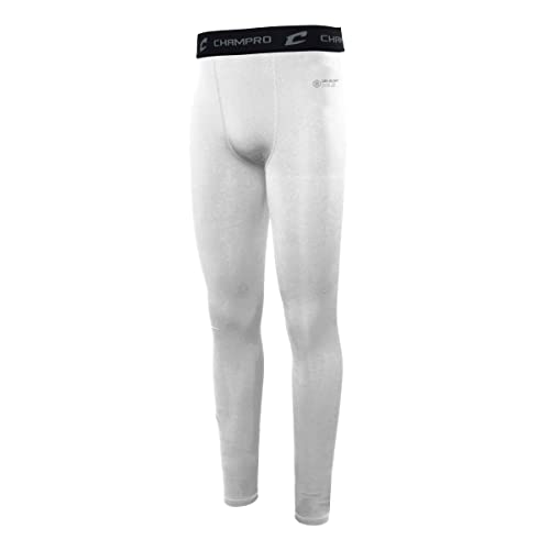 CHAMPRO Boys' Cold Weather Compression Pants, White, Large