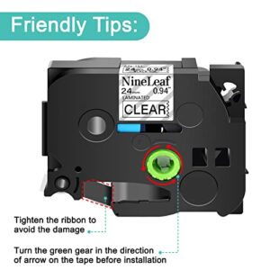 NineLeaf 5 Pack Compatible for Brother P-Touch TZe151 TZ-151 TZe-151 TZ151 1'' 24mm x 8m 26.2ft Black on Clear Laminated Label Tape Labeling use for PT-D600 D600VP E500 E550W P700 P710BT Label Maker