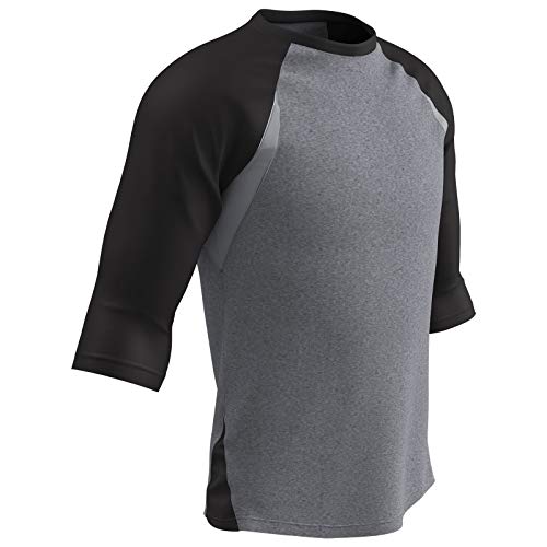 CHAMPRO Unisex-Youth 3/4 Baseball Shirt, Grey, Black Sleeve, Large