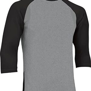 CHAMPRO Unisex-Youth 3/4 Baseball Shirt, Grey, Black Sleeve, Large