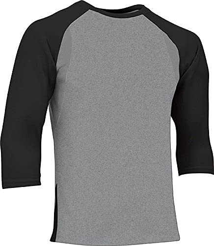 CHAMPRO Unisex-Youth 3/4 Baseball Shirt, Grey, Black Sleeve, Large