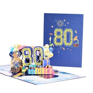 80th greeting birthday cards, pop up happy 80th birthday card for him or her, cheers 80 years old birthday cards best for husband, wife, mom, dad, sister, brother, friend