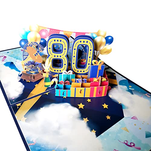 80th Greeting Birthday Cards, Pop Up Happy 80th Birthday Card for Him or Her, Cheers 80 Years Old Birthday Cards Best for Husband, Wife, Mom, Dad, Sister, Brother, Friend